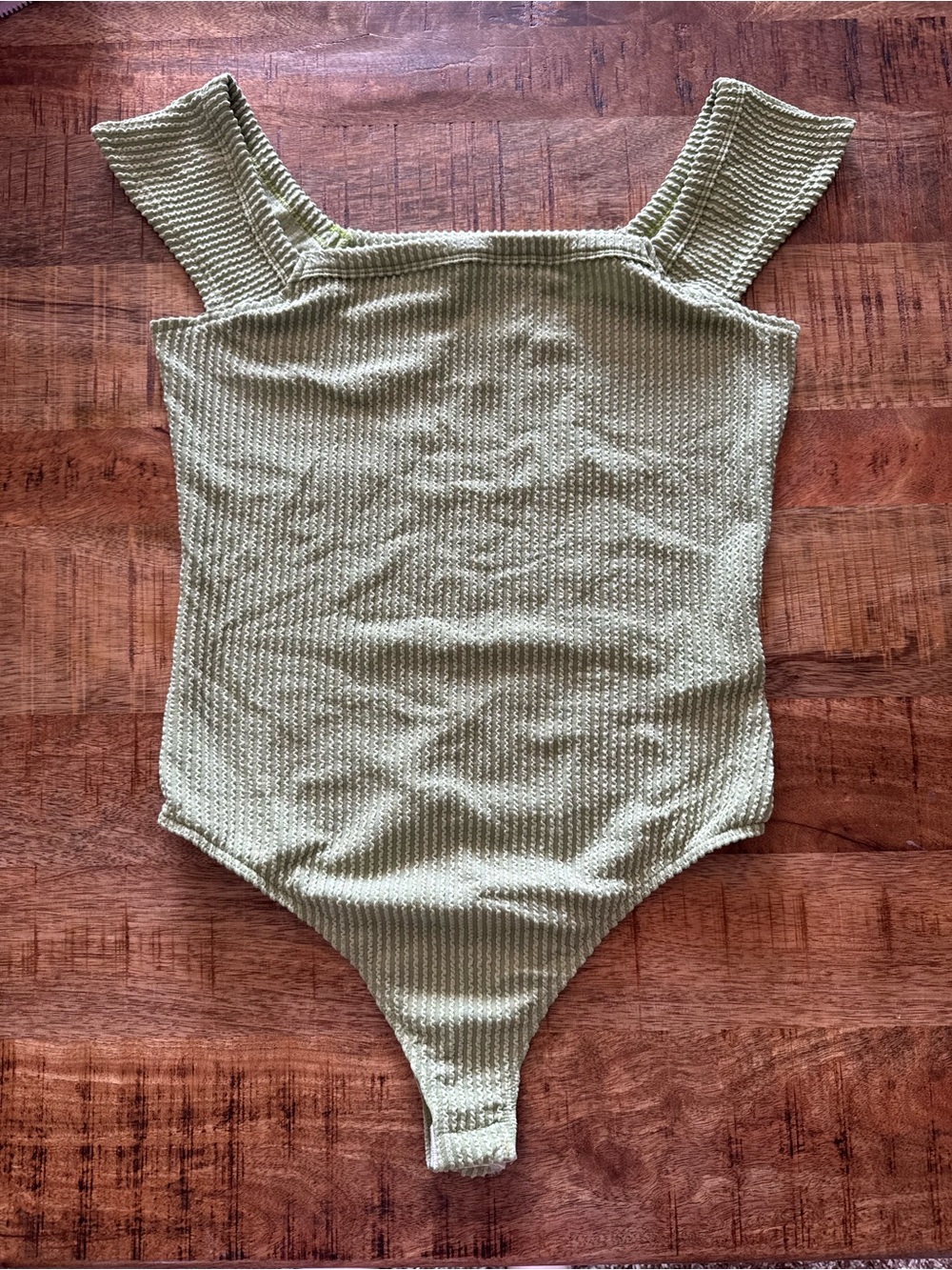 Charlotte Avery Green Ribbed Square neck Bodysuit Size Medium